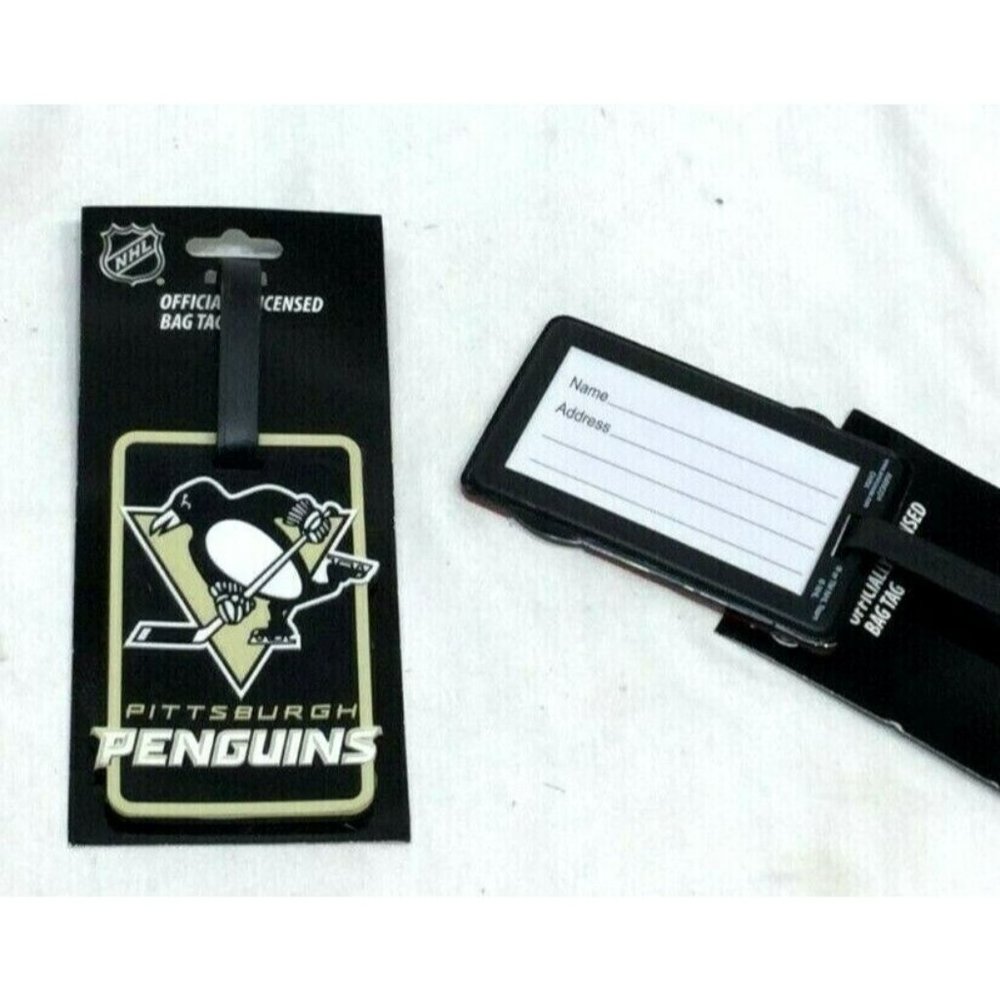 Pittsburgh Penguins Rubber Luggage Bag Tag I.D. Holder Black NHL Licensed
